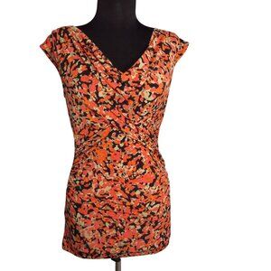 Vince Camuto XS Tunic Top Abstract Print Sleeveless Ruched Wrap V Neck Stretch